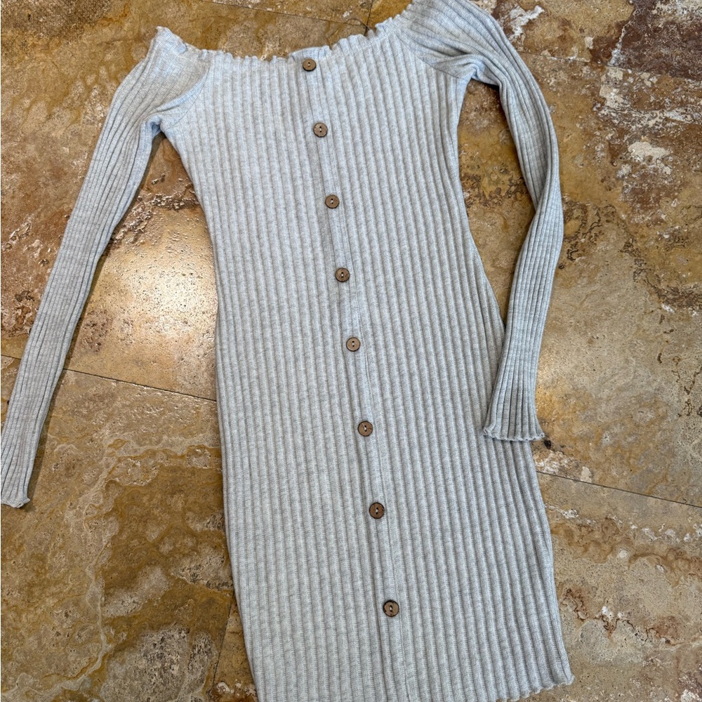 Chic Cream Ribbed Button-Down Dress - Picture 6 of 6